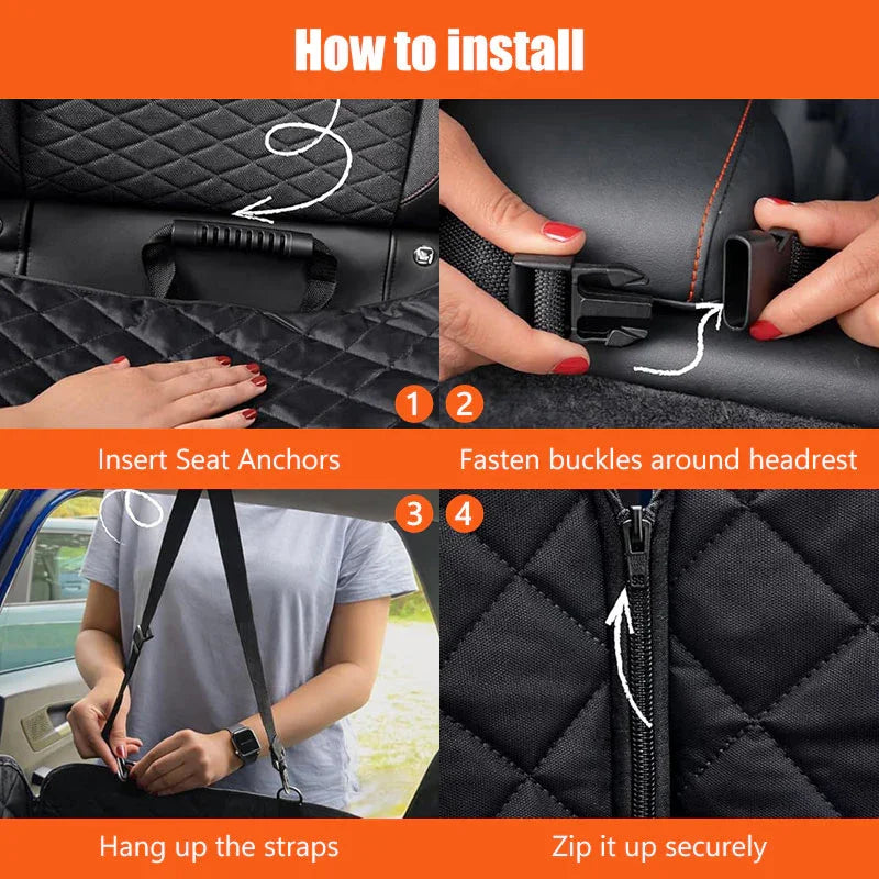 Installation steps for the pet hammock back seat protector