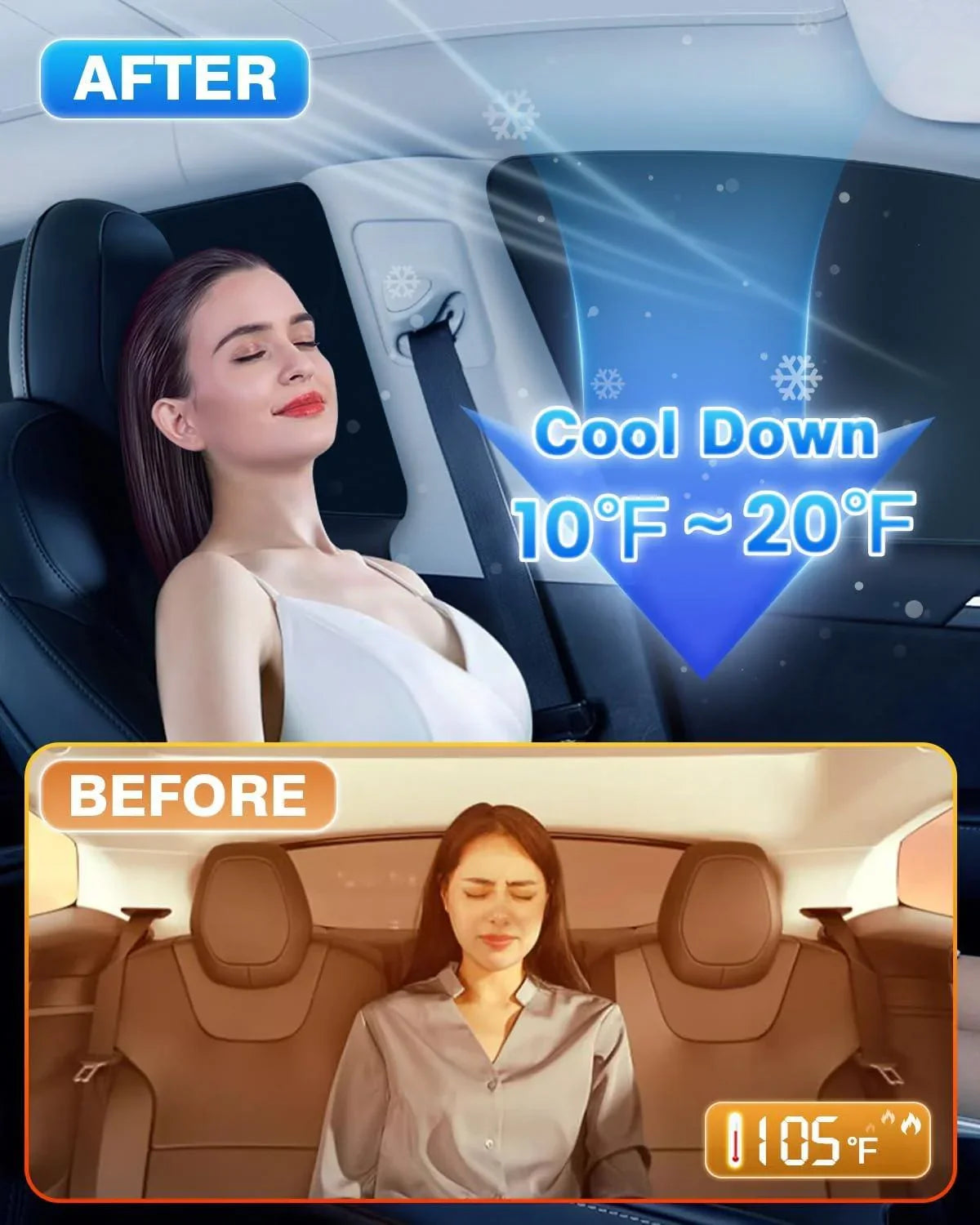 Window sunshades improving cabin comfort by blocking sunlight in Model Y