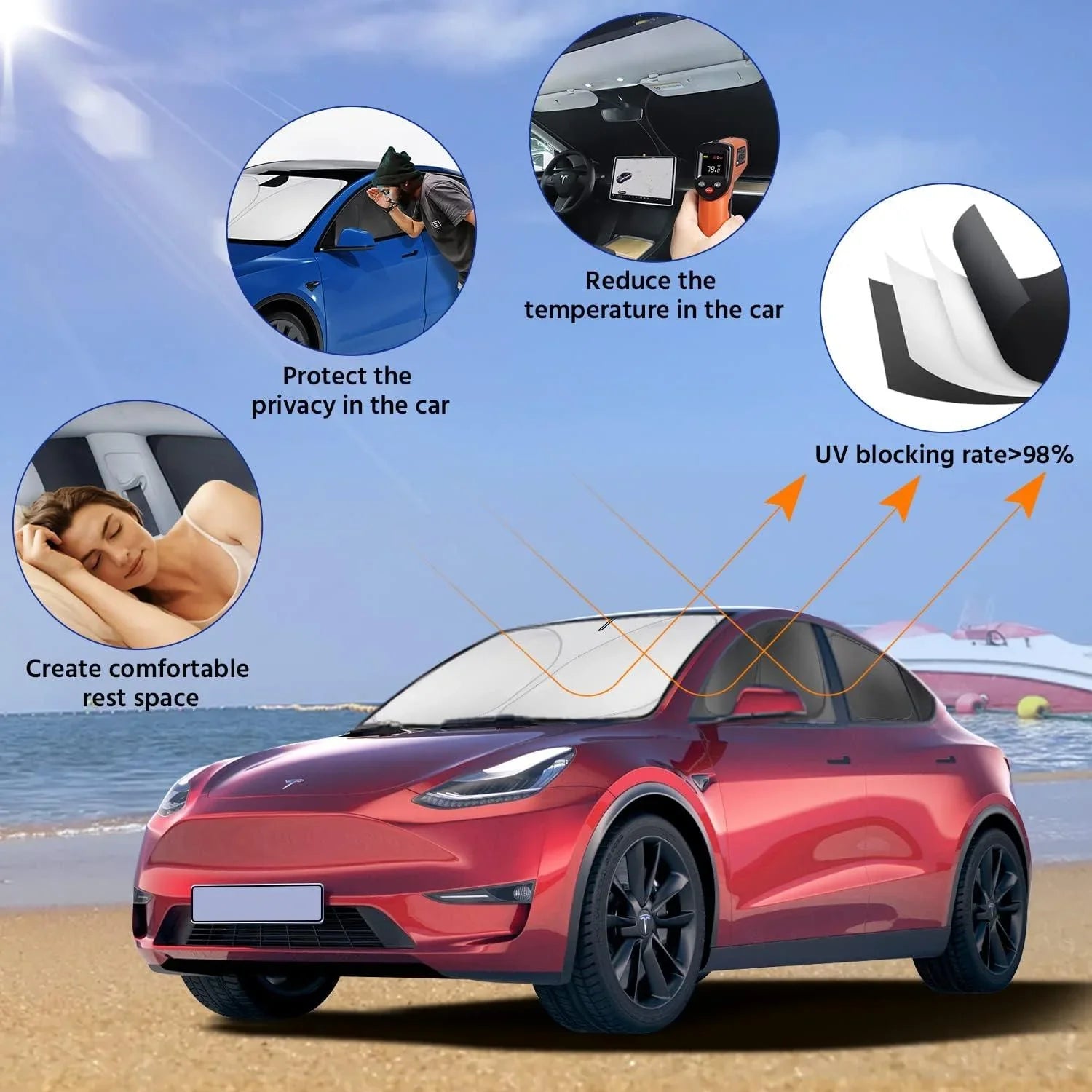 Tesla Model Y fitted with full privacy curtains and window sunshades