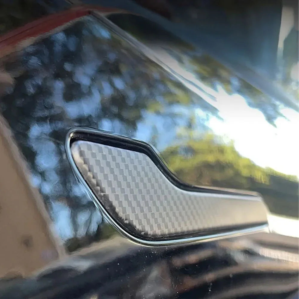 Real carbon fibre door handle wrap covers installed on the exterior door handles