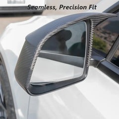 Rear view mirror covers installed on Model Y