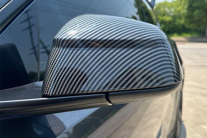Close-up of the installed rear view mirror covers