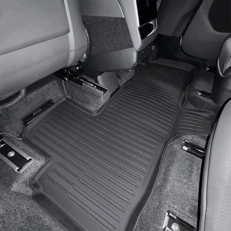 Second row all-weather floor mats installed in Tesla Model Y L (2026)