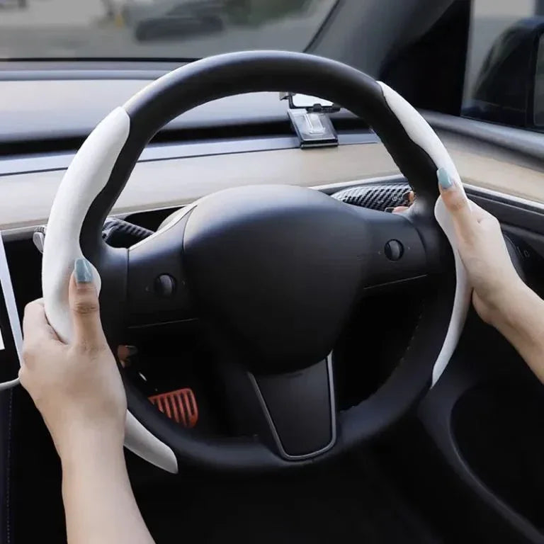 Steering wheel grip grab cover enhancing comfort and steering control in Model Y and Model 3
