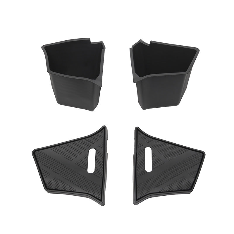 Carpeted lid covers for trunk storage boxes matching the original Model Y L cargo area