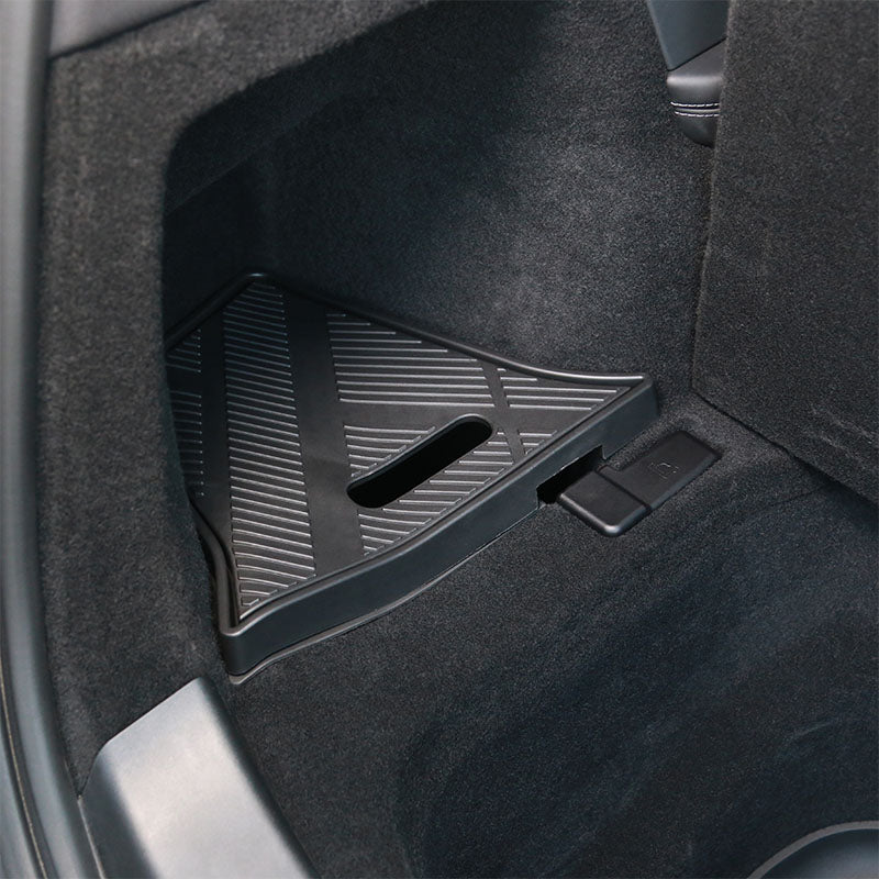 Left side trunk storage box installed in the rear cargo compartment of Model Y L