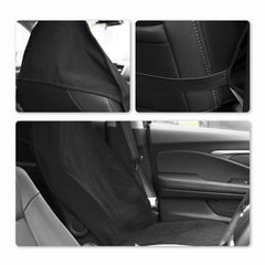 Waterproof car seat towel protector installed on a vehicle seat