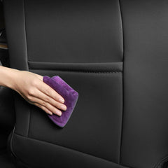 Front seat back protector with an easy-to-clean scratch-resistant surface