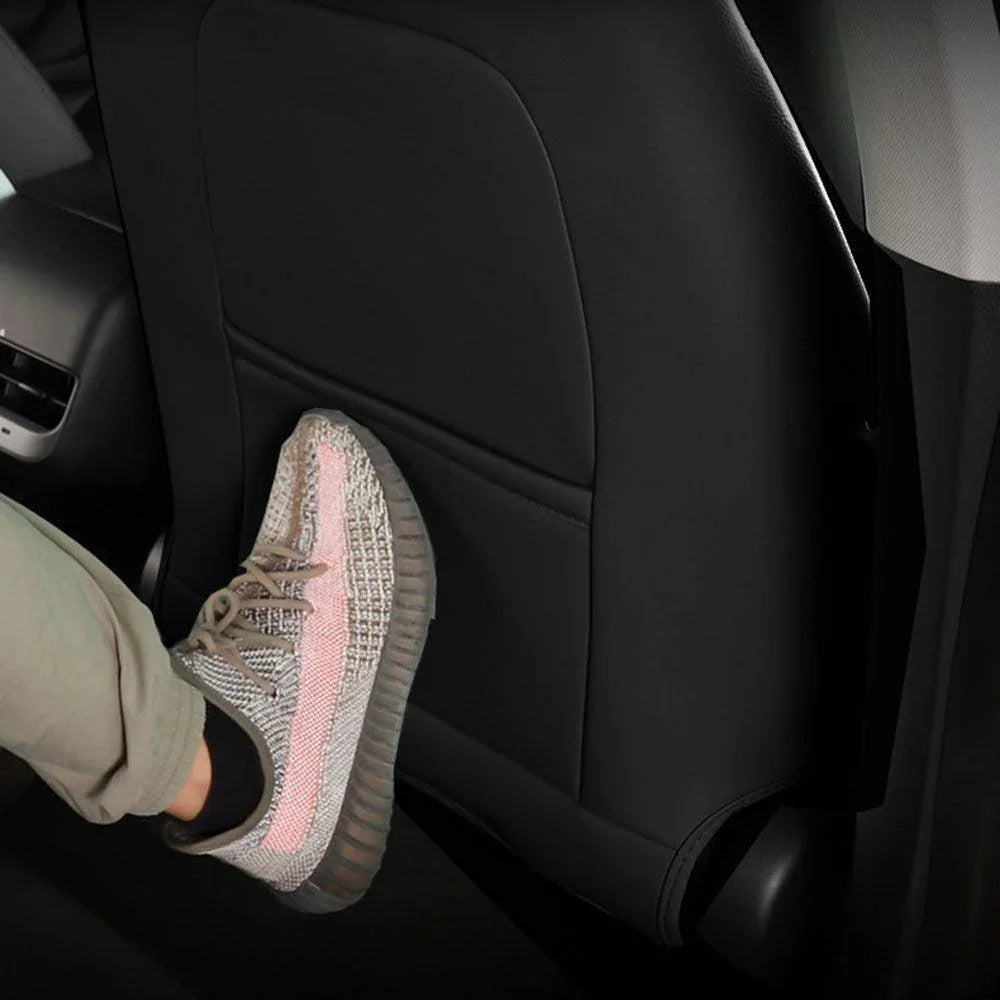 Front seat back protector helping prevent scuffs and shoe marks from rear passengers