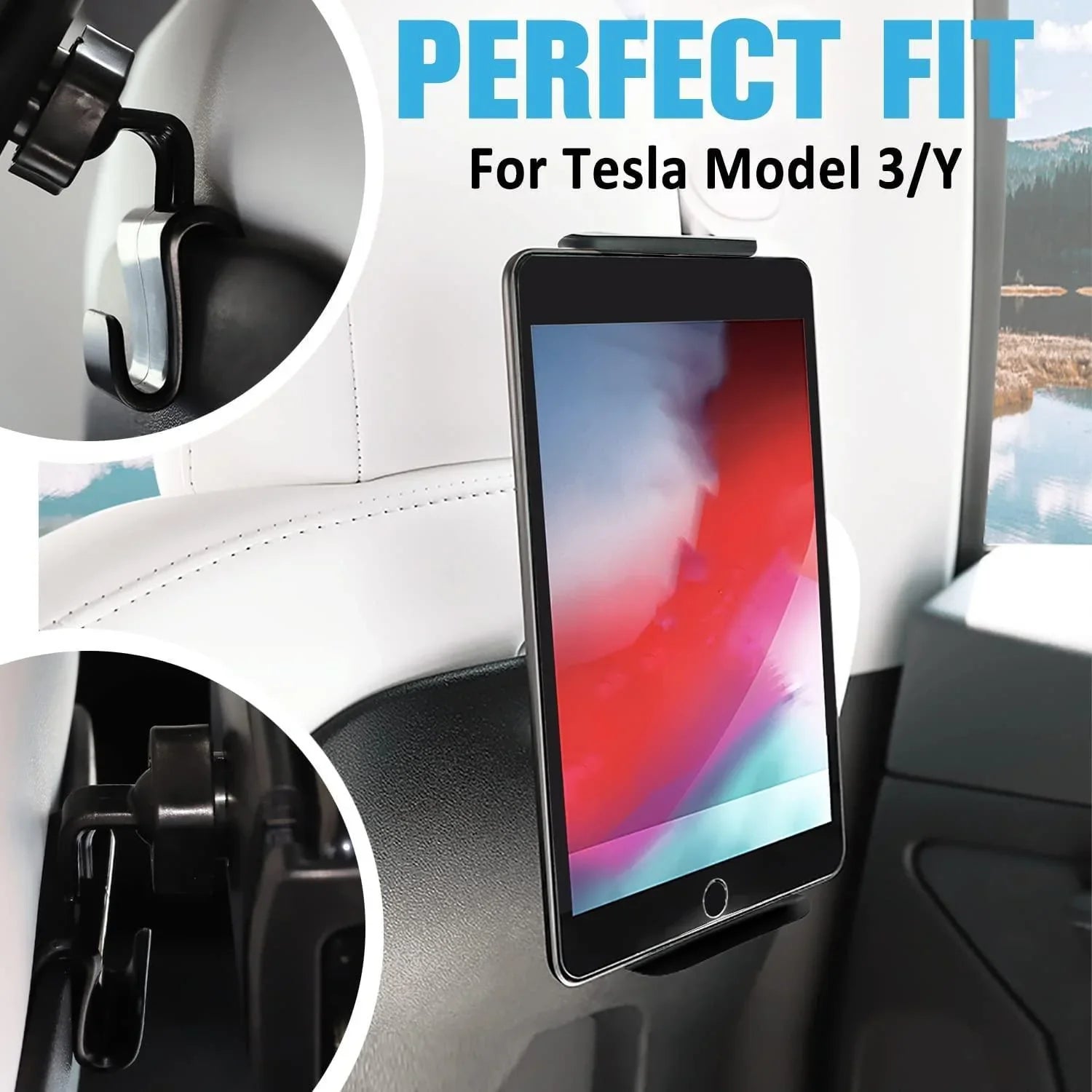 Tablet holder securely installed on the Model 3 and Model Y headrest