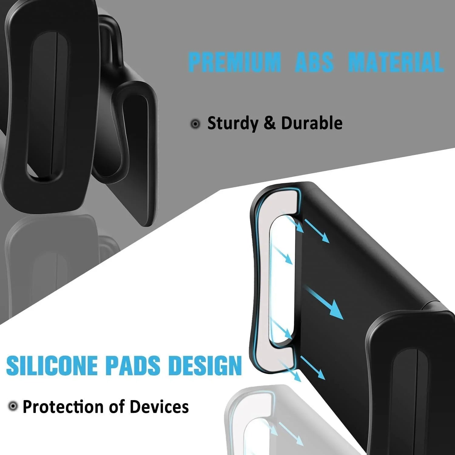 ABS tablet holder with silicone grips to protect tablets and mobile devices