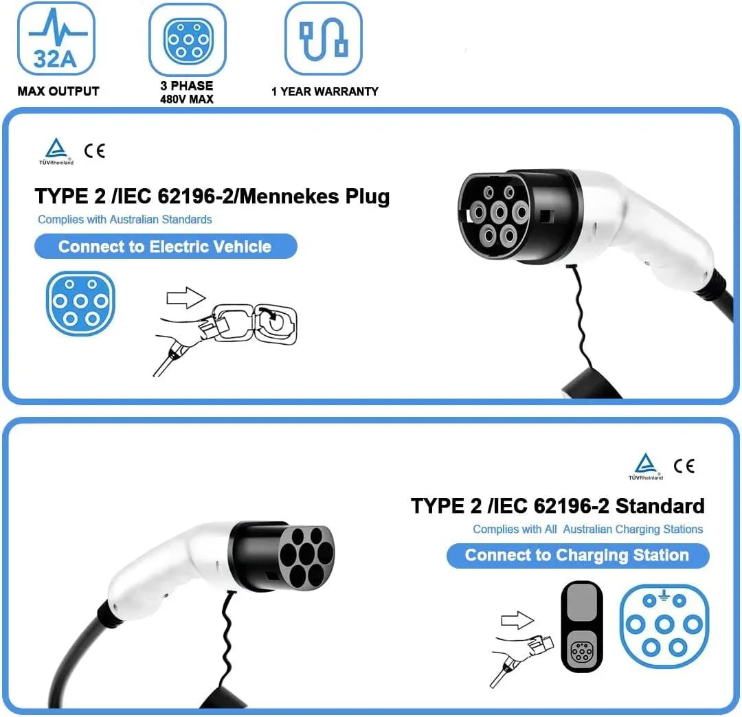 Type 2 EV charging cable featuring IP55 protection and durable weather-resistant construction