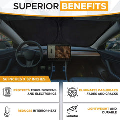 Windscreen sunshade reducing heat build-up and blocking harmful UV rays