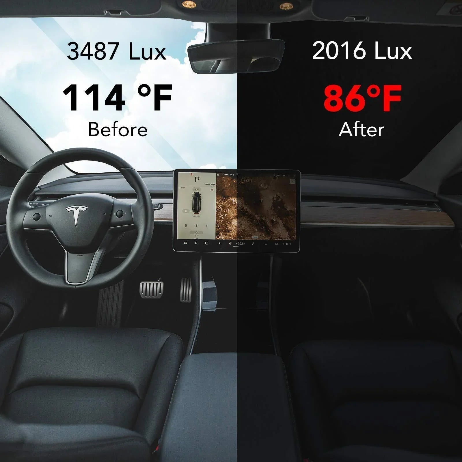 Windscreen sunshade helping reduce cabin temperature and sunlight exposure