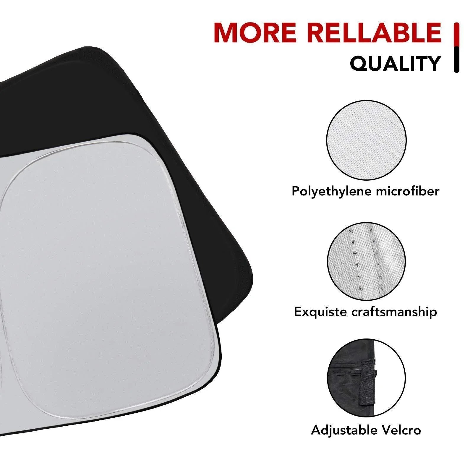 Close-up of the durable reflective material used in the Model Y windscreen sunshade